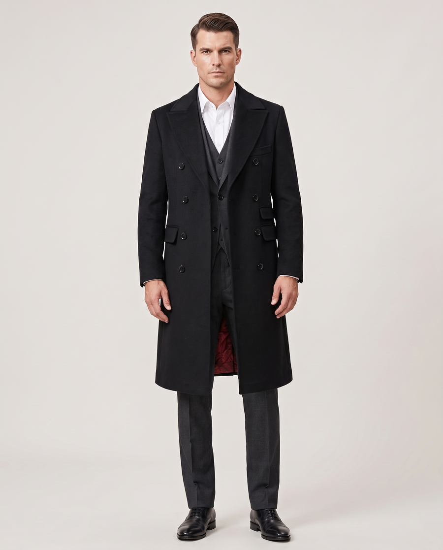 The Langford Long — Manteau à doublure rouge