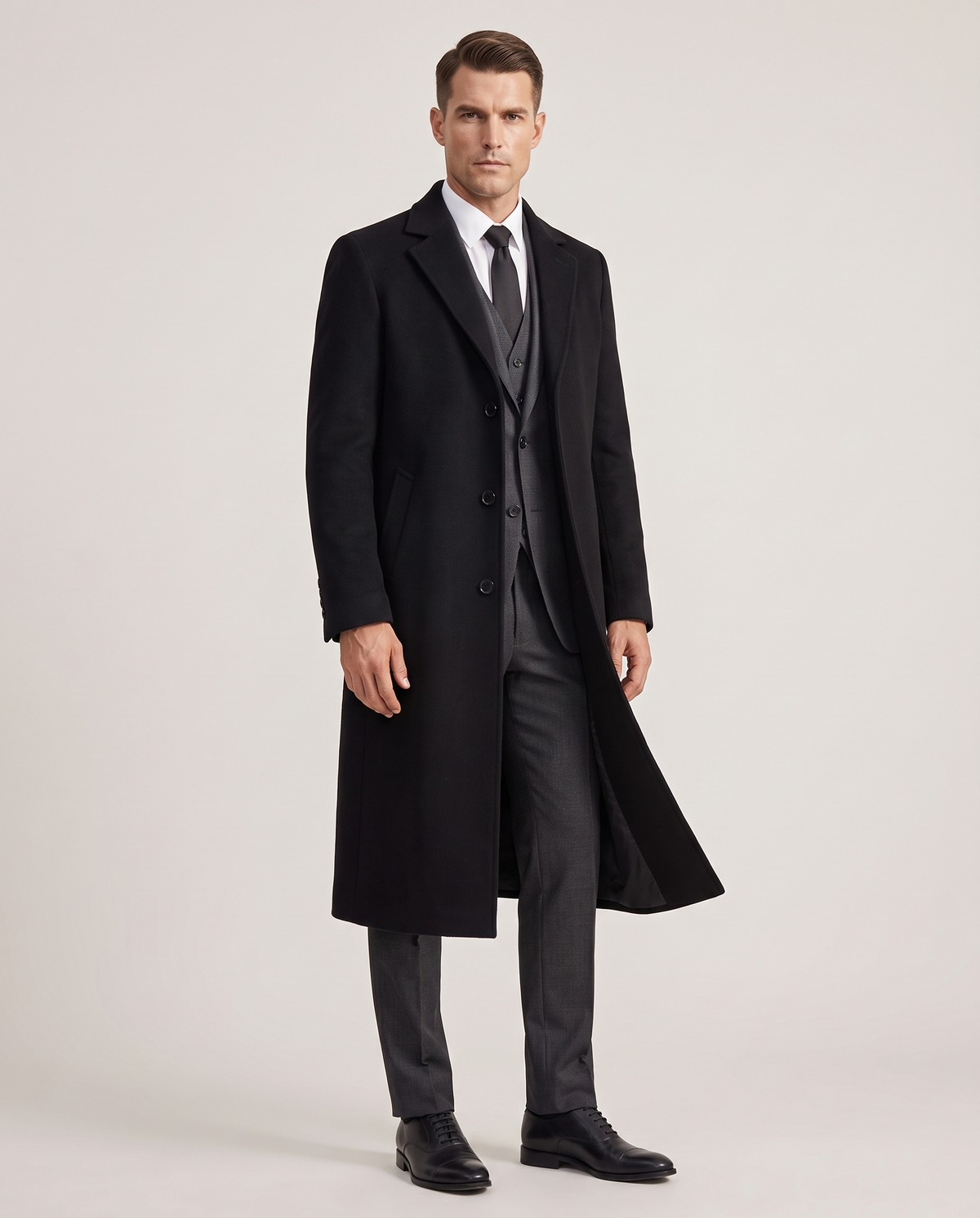 The Henley Long — Manteau — vue portée en studio